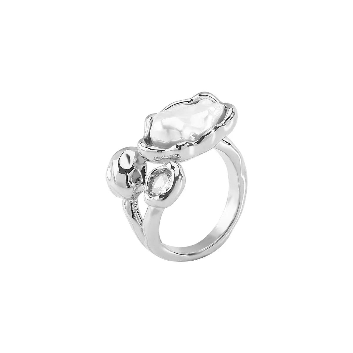 Vintage Baroque Pearl Ring Open Rings for Women 2025 Fashion Metal Irregular Geometric Pearl Ring with Zircon Wedding Jewelry KARO