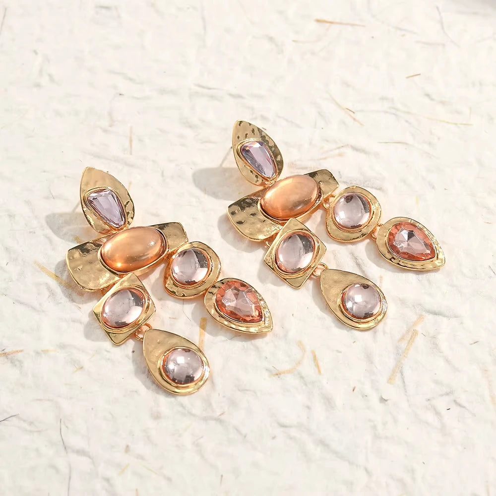 Exaggerated Vintage Rhinestone Crystal Beads Drop Earring For Women Ethnic Jewelry Fashion Geometry Metal Earrings KARO