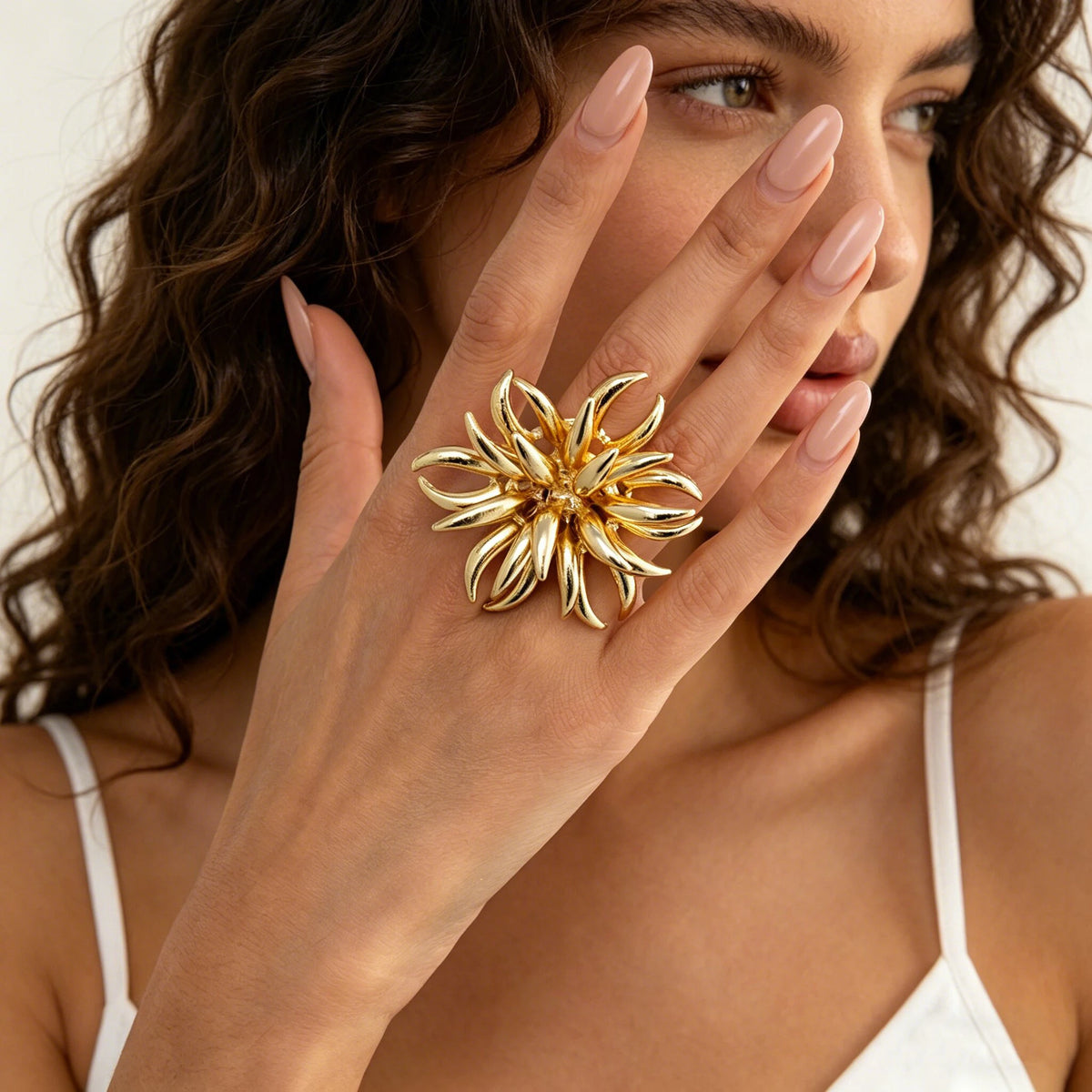 Exaggerated Heavy Metal Firework Flower Rings for Women Fashion European American Personality Unique Party Jewelry Gift KARO