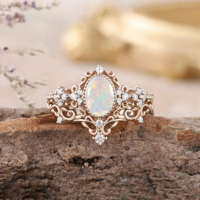 European and American new fashion lace opal inlaid luxury personality versatile women's ring KARO