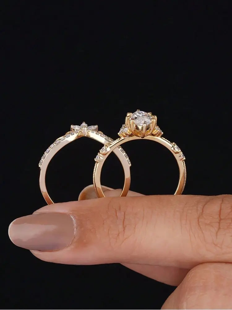 925 Sterling Silver Fashion White Marquise Figure Zircon Ring Set For Women Engagement Wedding Luxry High Quality Fine Jewelry KARO