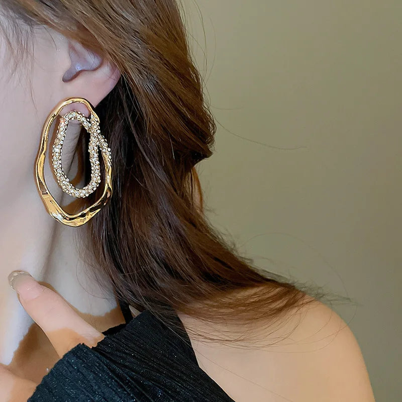 Vintage Metal Irregular Crystal Earrings for Women European And American Style Personality Exaggerated Party Jewelry Gifts KARO