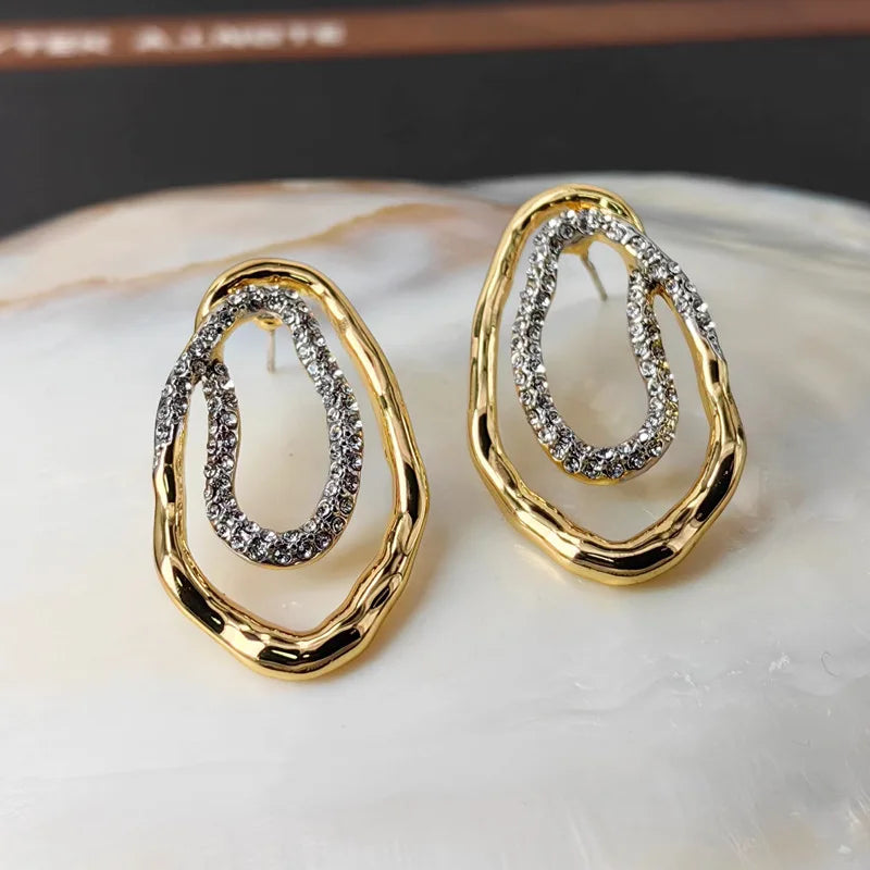 Vintage Metal Irregular Crystal Earrings for Women European And American Style Personality Exaggerated Party Jewelry Gifts KARO