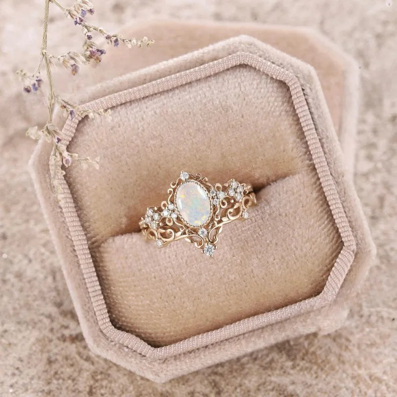 European and American new fashion lace opal inlaid luxury personality versatile women's ring KARO