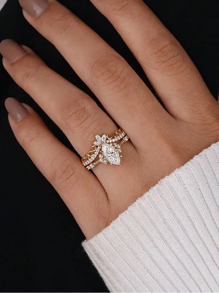 925 Sterling Silver Fashion White Marquise Figure Zircon Ring Set For Women Engagement Wedding Luxry High Quality Fine Jewelry KARO