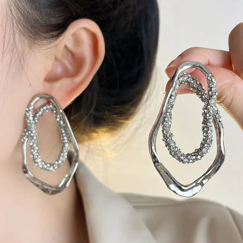 Vintage Metal Irregular Crystal Earrings for Women European And American Style Personality Exaggerated Party Jewelry Gifts KARO