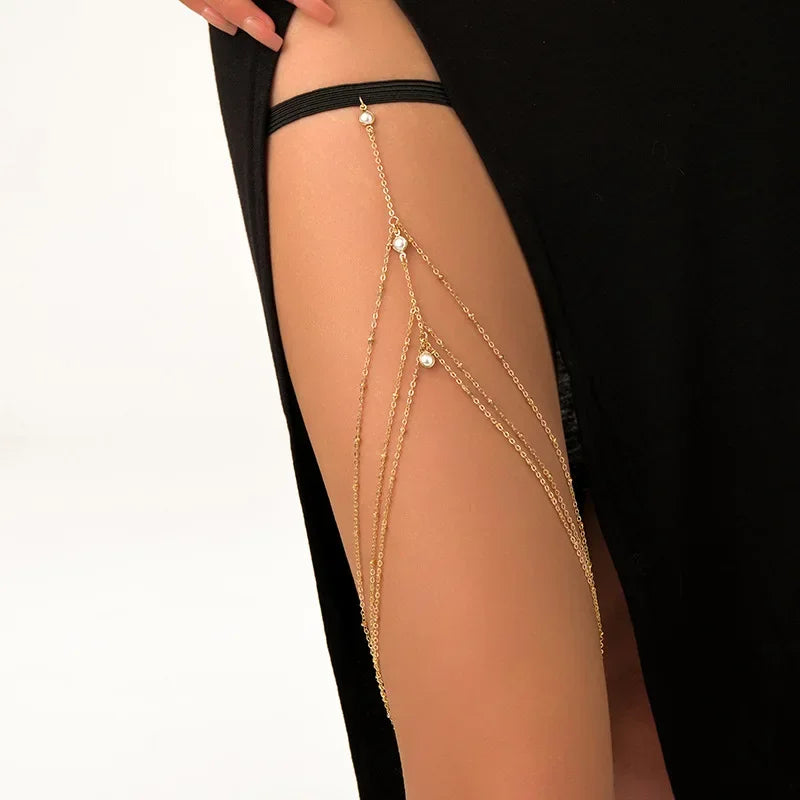 Sexy Summer Bohemian Thigh Chain Simple Body Chains for Women Double-layer Metal Leg Chain Festival Jewelry Accesorios Gift KARO
