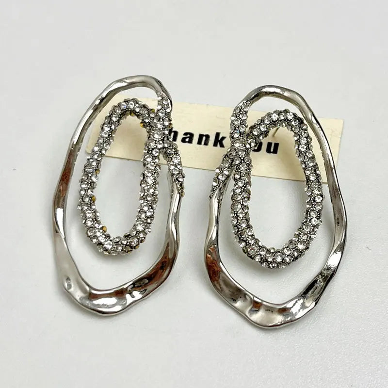 Vintage Metal Irregular Crystal Earrings for Women European And American Style Personality Exaggerated Party Jewelry Gifts KARO