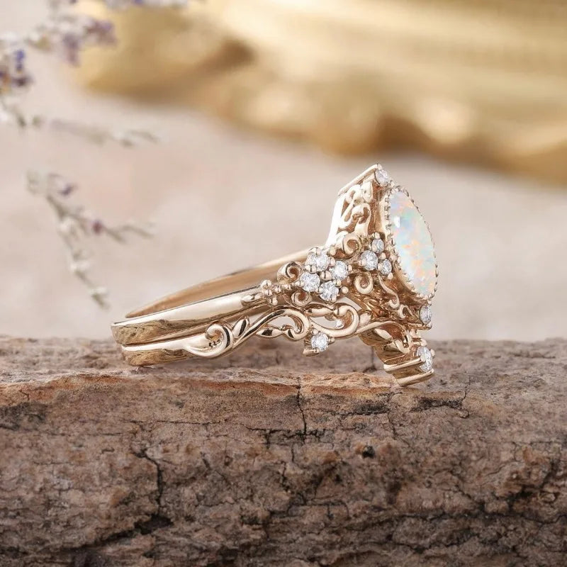 European and American new fashion lace opal inlaid luxury personality versatile women's ring KARO