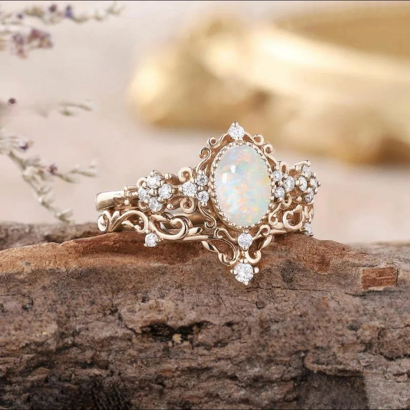 European and American new fashion lace opal inlaid luxury personality versatile women's ring KARO