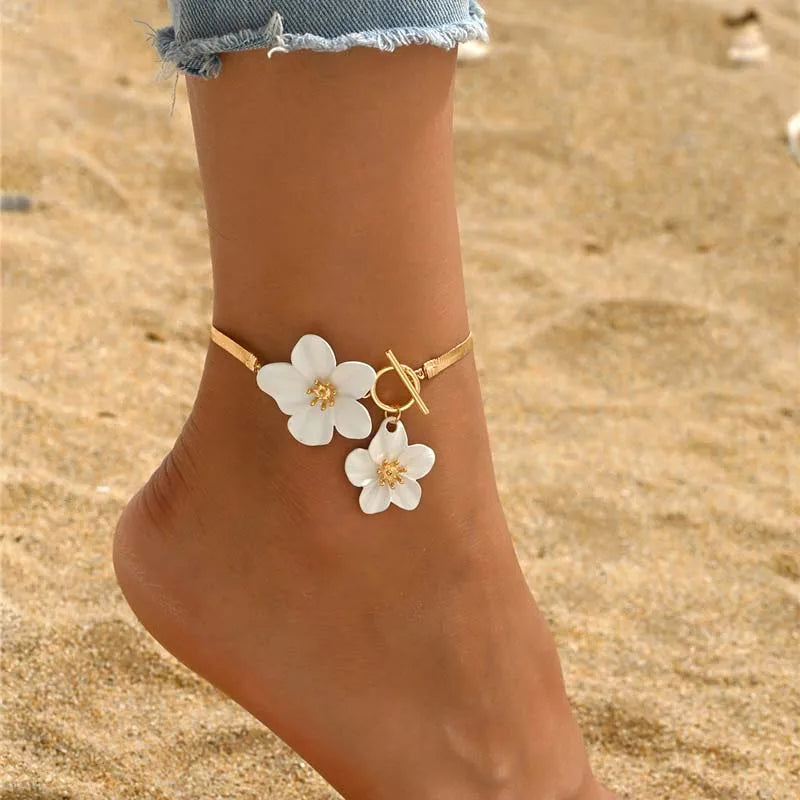 Fashion Cherry Blossom Charm Anklets for Women Summer Beach Accessories Gold Color Chain Anklet Leg Bracelets Wedding Gift KARO