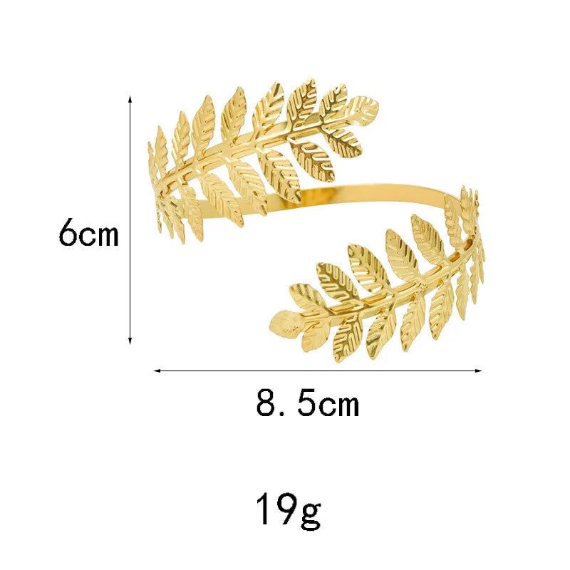 FTCY Metal Leaf Upper Arm Bracelet for Women Greek Roman Style Women's Armband Upper Arm Cuff Gold Color Jewelry Gift KARO