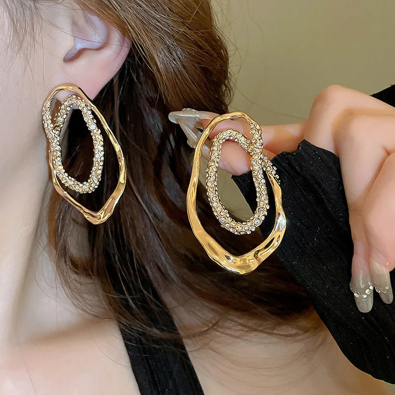 Vintage Metal Irregular Crystal Earrings for Women European And American Style Personality Exaggerated Party Jewelry Gifts KARO