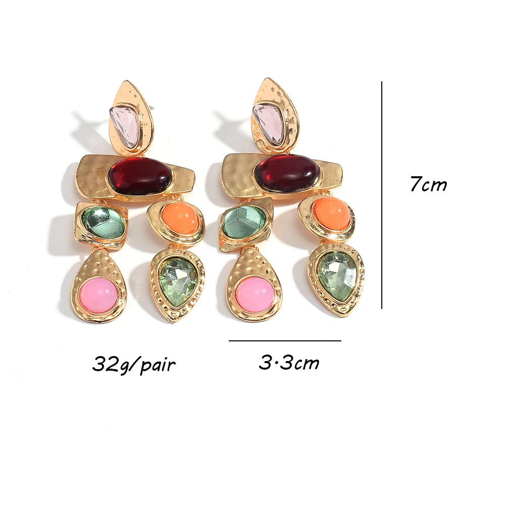 Exaggerated Vintage Rhinestone Crystal Beads Drop Earring For Women Ethnic Jewelry Fashion Geometry  Metal Earrings KARO