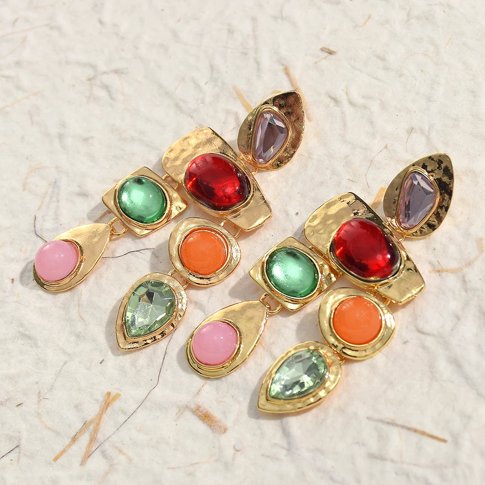 Exaggerated Vintage Rhinestone Crystal Beads Drop Earring For Women Ethnic Jewelry Fashion Geometry  Metal Earrings KARO