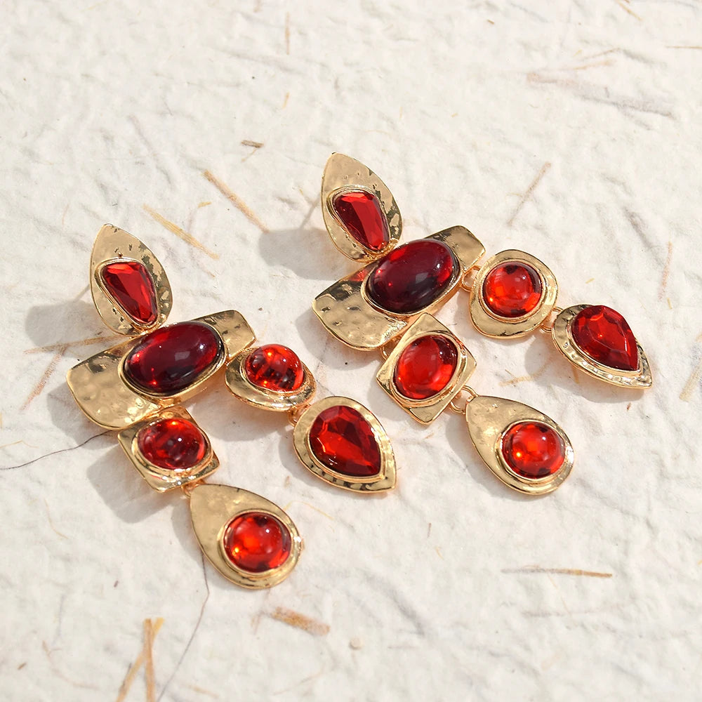 Exaggerated Vintage Rhinestone Crystal Beads Drop Earring For Women Ethnic Jewelry Fashion Geometry  Metal Earrings KARO