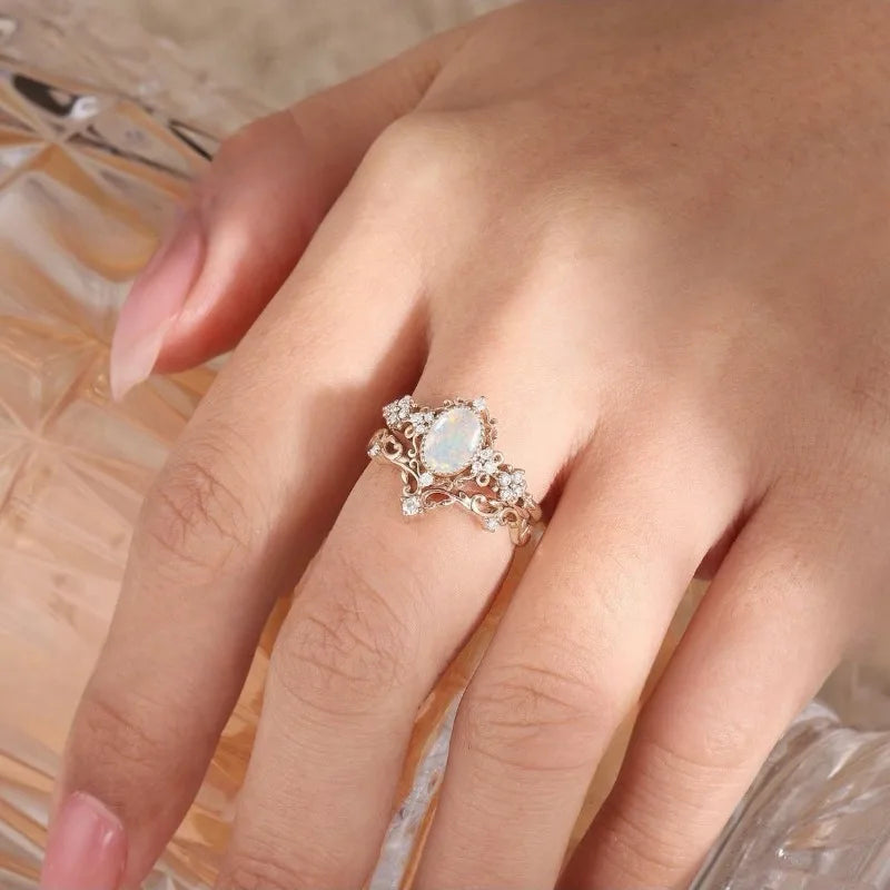 European and American new fashion lace opal inlaid luxury personality versatile women's ring KARO