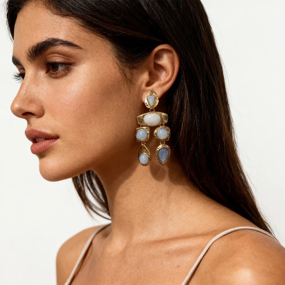 Exaggerated Vintage Rhinestone Crystal Beads Drop Earring For Women Ethnic Jewelry Fashion Geometry  Metal Earrings KARO