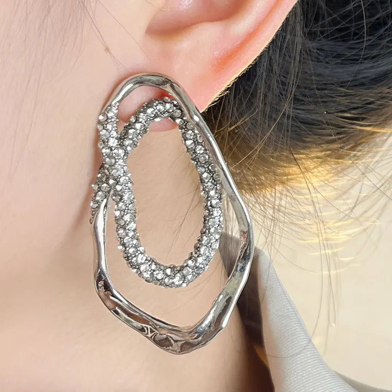 Vintage Metal Irregular Crystal Earrings for Women European And American Style Personality Exaggerated Party Jewelry Gifts KARO