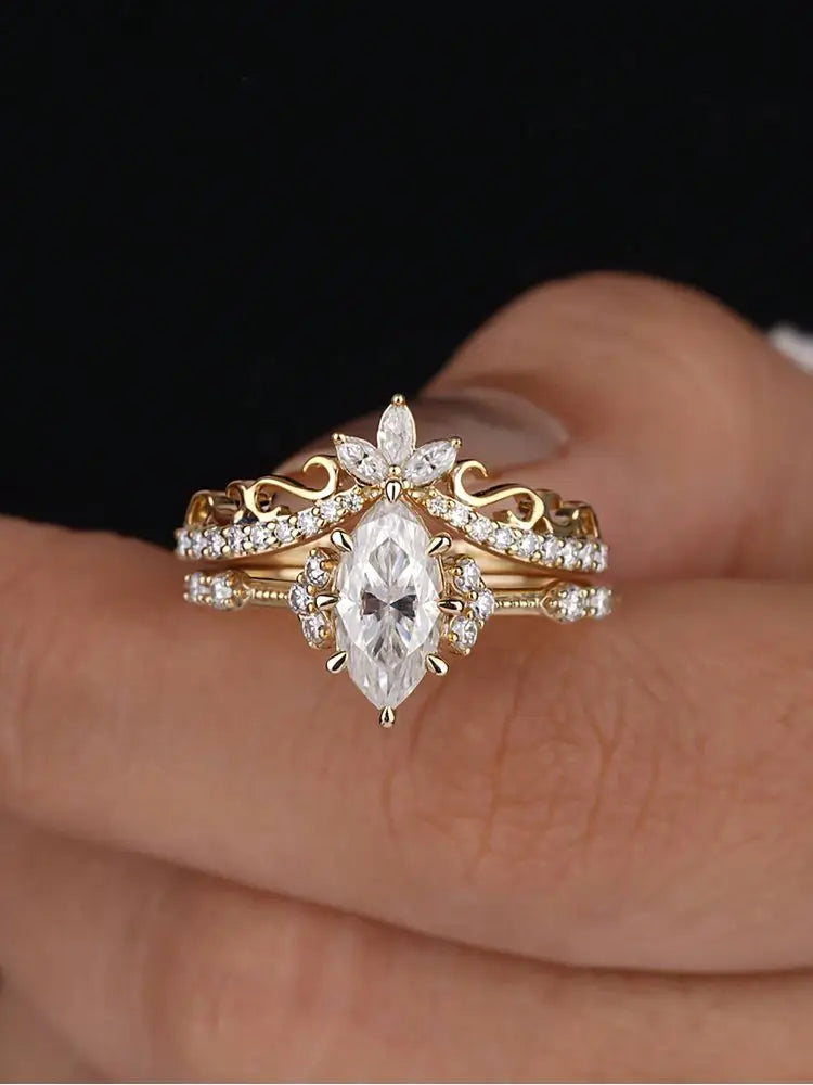 925 Sterling Silver Fashion White Marquise Figure Zircon Ring Set For Women Engagement Wedding Luxry High Quality Fine Jewelry KARO