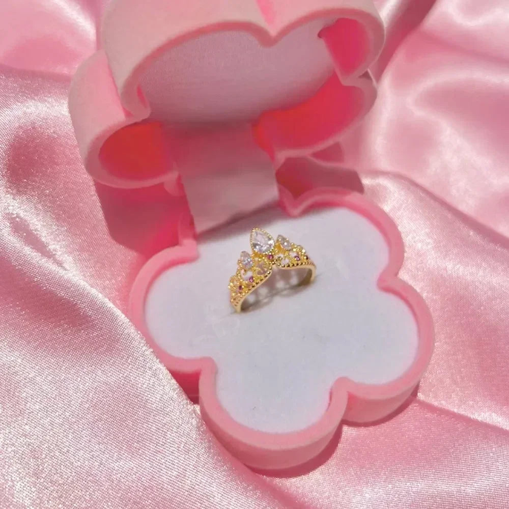 Charm Crown Rings Princess Ring for Woman Fashion Wedding Geek Jewelry Accessories Gold color Adjustable Rings Anniversary Gift KARO