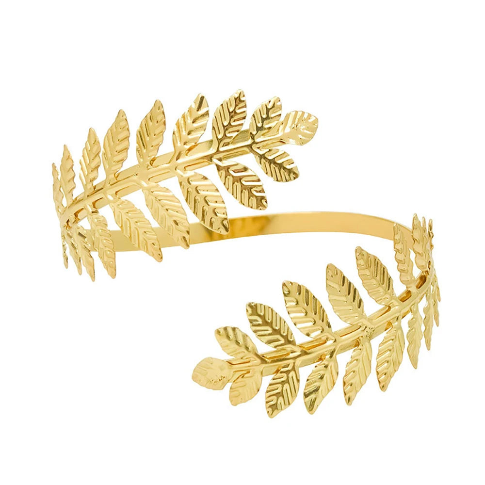 FTCY Metal Leaf Upper Arm Bracelet for Women Greek Roman Style Women's Armband Upper Arm Cuff Gold Color Jewelry Gift KARO