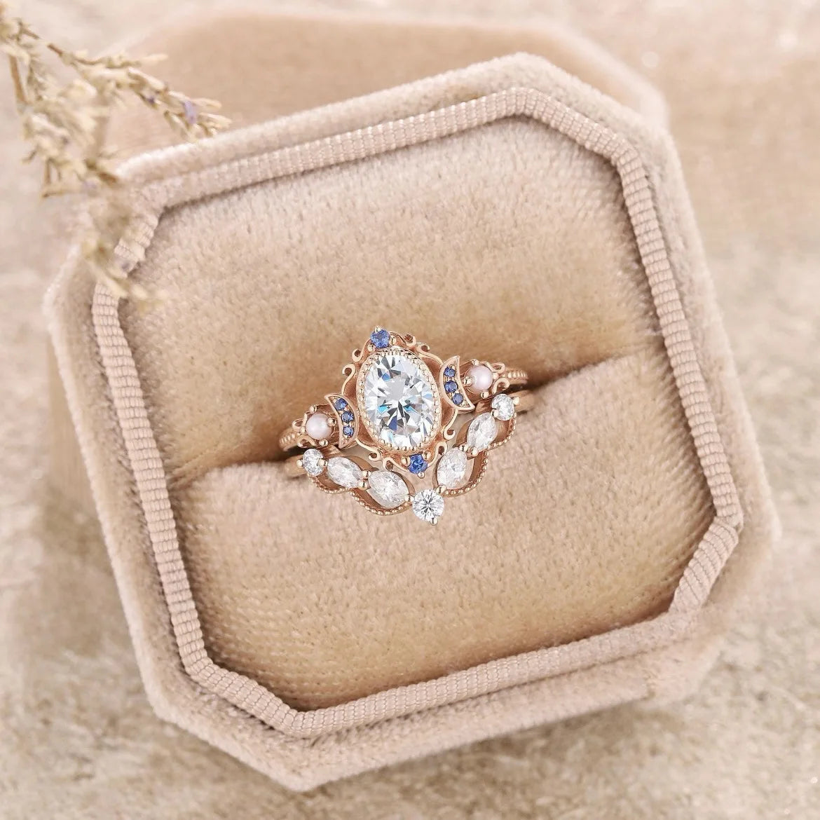 2Pcs/Set Fashion Rose Gold Color Rhinestone Zircon Rings For Women Full Crystal Rings Star Moon Wedding Engagement Jewelry Gifts KARO