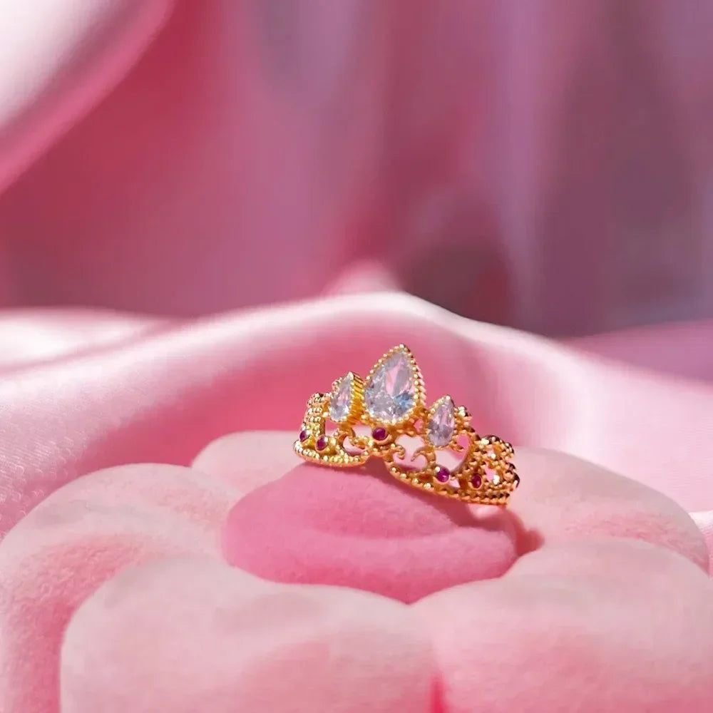 Charm Crown Rings Princess Ring for Woman Fashion Wedding Geek Jewelry Accessories Gold color Adjustable Rings Anniversary Gift KARO