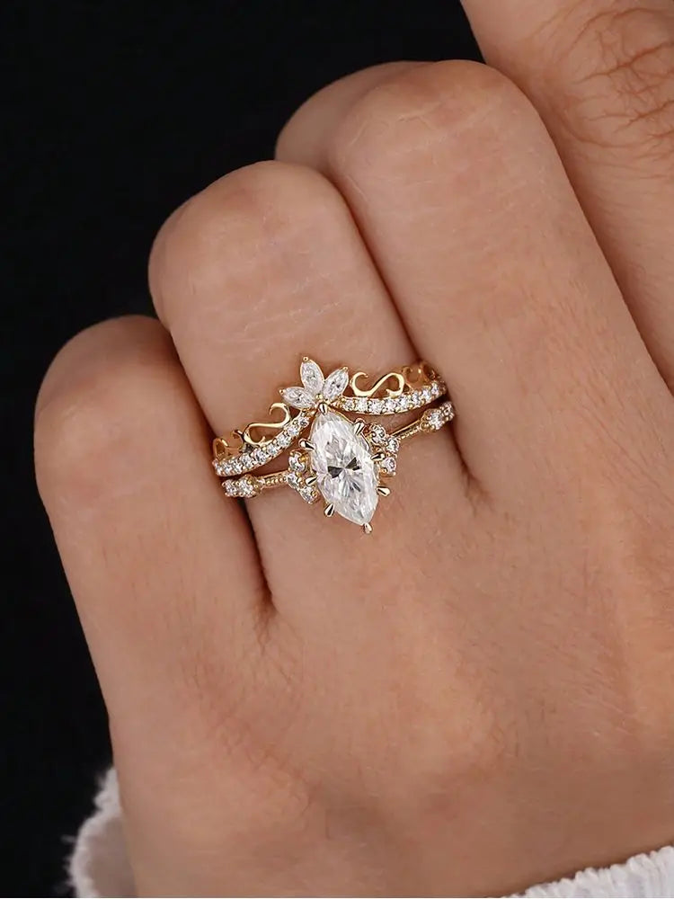 925 Sterling Silver Fashion White Marquise Figure Zircon Ring Set For Women Engagement Wedding Luxry High Quality Fine Jewelry KARO